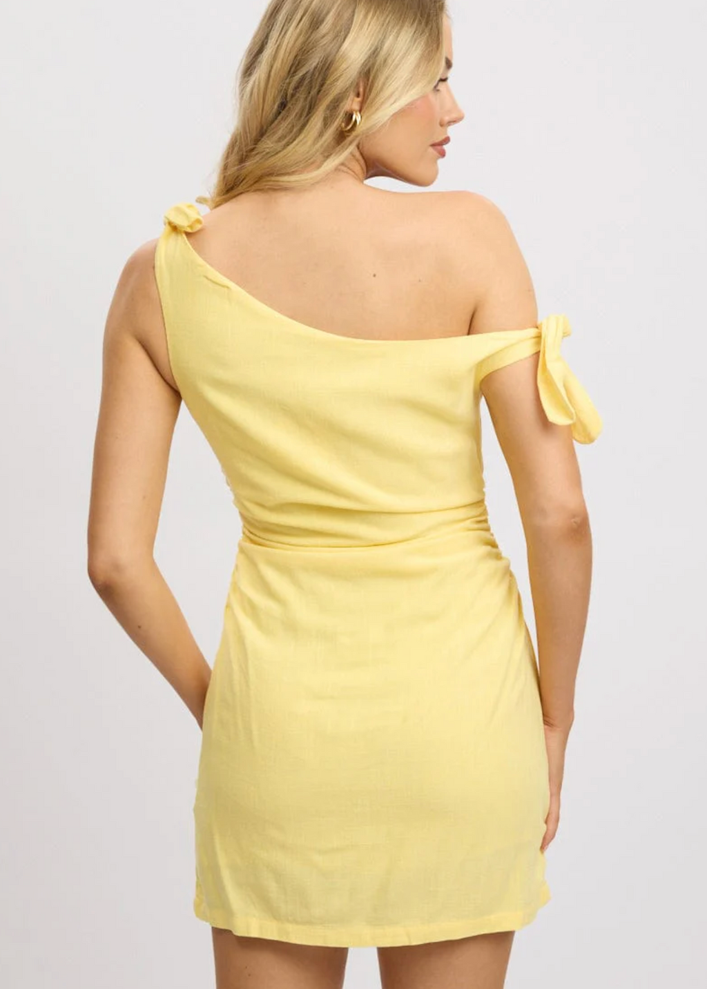 Bodycon Shoulder Tie linen - Yellow